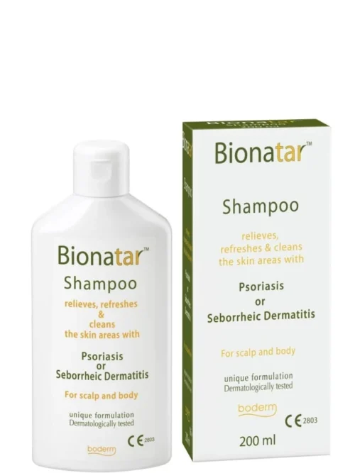 BIONATAR šampūnas psoriazės ir dermatito požymiams mažinti