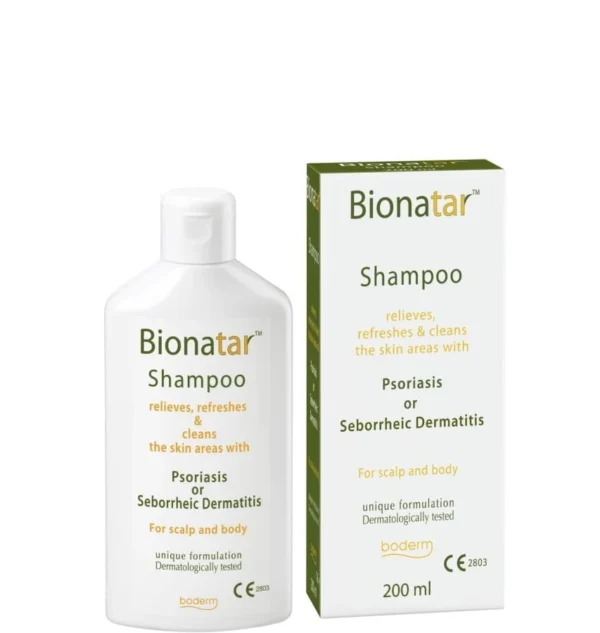 BIONATAR šampūnas psoriazės ir dermatito požymiams mažinti